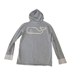 Vineyard Vines Blue Gray Striped Long Sleeve Shirt W Hoodie Boys Size 8-10 Small